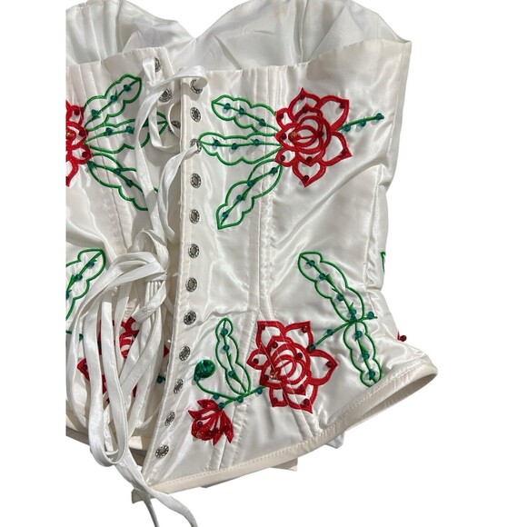 Embellished Floral Beaded White Red Green Corset Bustier Top Quince Party - Picture 6 of 16
